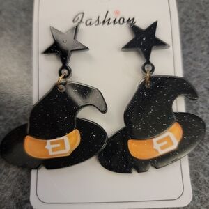 Black and Orange Witch Hat Earrings